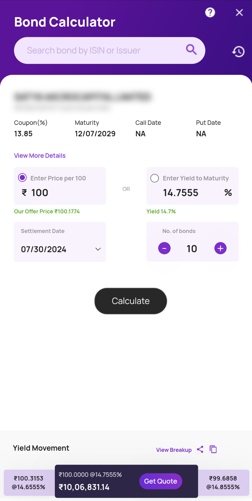 Bond Calculator Phone SS 3